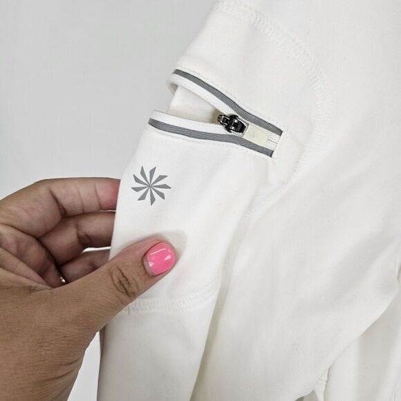 Athleta Jacket Large White  Full Zip Back Pocket Stretch Running 862099 - Picture 5 of 8